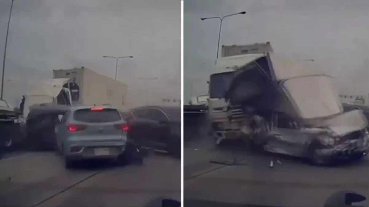 reni boşalan tır facia yarattı! 17 araç hurdaya döndü